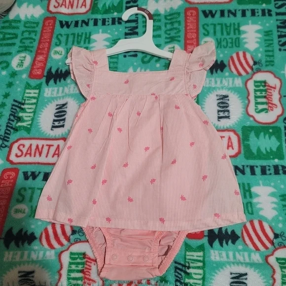 Carter's Pink Stripe Bunny Baby Girl Dress Size 6 Months - Picture 1 of 5